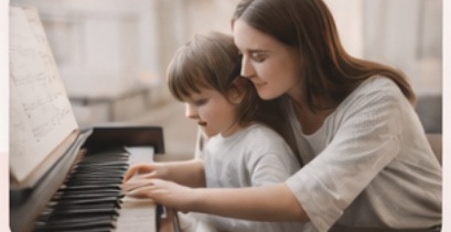 Piano lesson — teacher and child